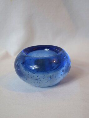 Ikea Cobalt Blue Bubble Glass Votive Candleholder  Heavy Paperweight